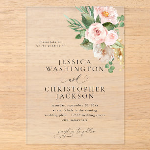 Champagner- & rosa Floral-Hochzeit Acryleinladungen