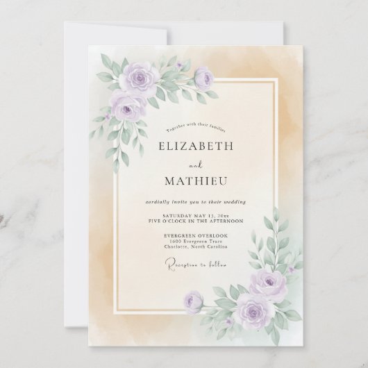 Champagner Rosa Gemalte Hochzeit Einladung (Vorderseite)