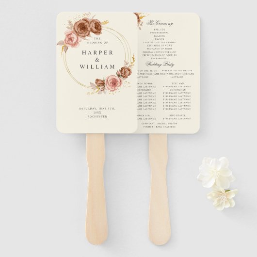 Champagner-Rosa-Goldkranz Fächer (Vorne und Hinten)