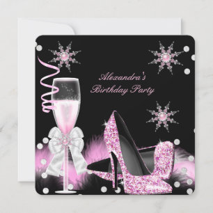 Champagner Rosa High Heels Geburtstagsfeier Einladung