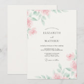 Champagner-Rosa Pfingstrosen-Hochzeit Einladung (Vorne/Hinten)