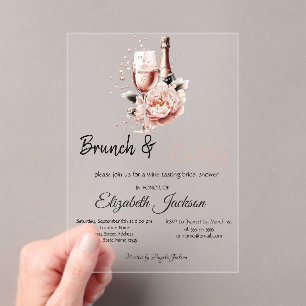 Champagner-Rosa-Rosen-Brunch & Bubbly Brautparty Acryleinladungen