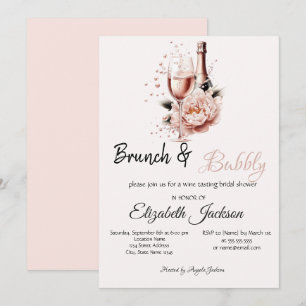 Champagner-Rosa-Rosen-Brunch & Bubbly Brautparty Einladung