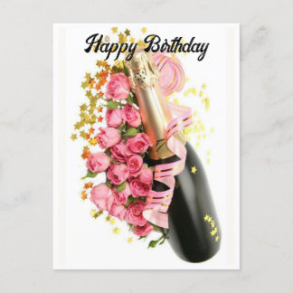 Champagner & rosa Rosen Geburtstagspostkarte Postkarte