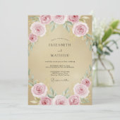 Champagner-Rosa-Rosen-Hochzeit Einladung (Stehend Vorderseite)
