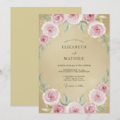 Champagner-Rosa-Rosen-Hochzeit Einladung (Vorne/Hinten)