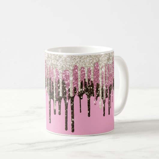 Champagner Rosa Schokolade Eiscreme Glitzer Tropfe Kaffeetasse (VorderseiteRechts)