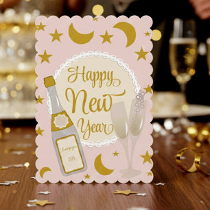 Champagner Rosa und Gold Neujahrskarte Feiertagskarte