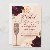 Champagner Rose Gold Peach Floral Brautparty Einladung (Vorderseite)