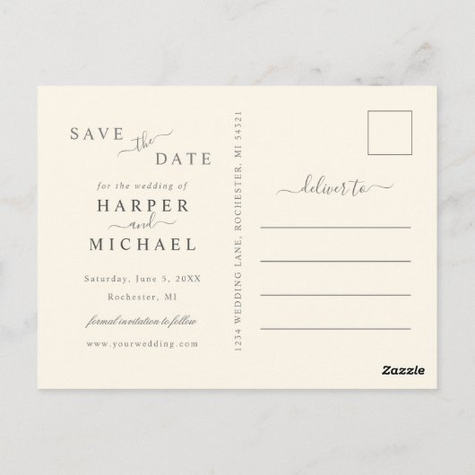 Champagner Rose Hochzeit speichern das Datum Postk Postkarte (Rückseite)