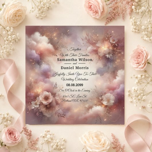 Champagner-Rosé Stardust Gartenhochzeit Einladung