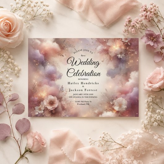 Champagner-Rosé Stardust Gartenhochzeit Einladung