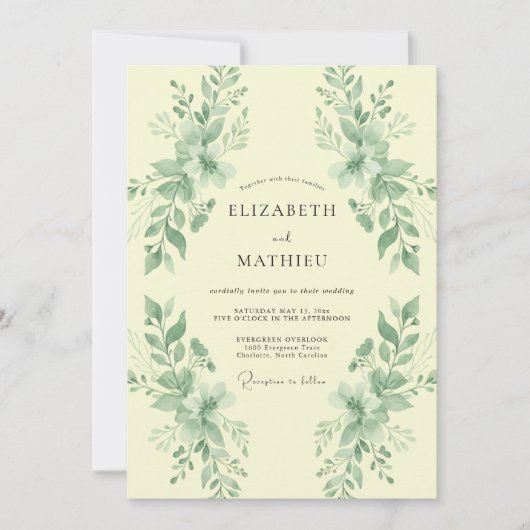 Champagner-Sage-Grün-Hochzeit Einladung (Vorderseite)