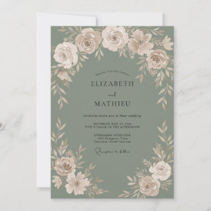 Champagner-Salbei-Ranunculus-Eukalyptus-Hochzeit Einladung