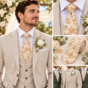 Champagner-Sand-Muschel-Küstenstrand-Hochzeit Krawatte