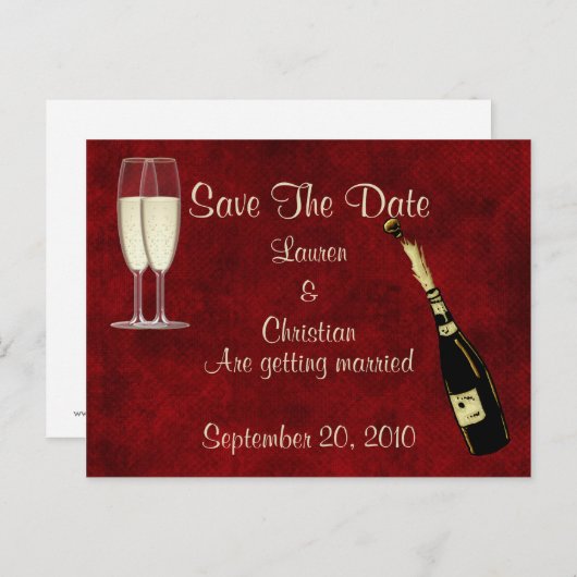 Champagner Save the Date Ankündigungspostkarte (Vorne/Hinten)