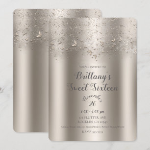 Champagner Schimmer Flat Butterfly Sweet 16 Party Einladung