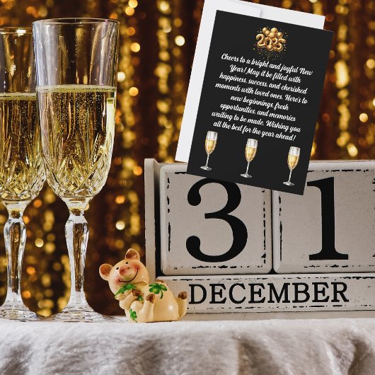 Champagner Schwarz & Gold Neujahr Feiertagskarte