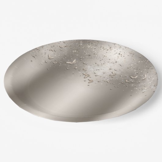 Champagner Shimmer Flutter Butterfly Sweet 16 Part Pappteller (Schrägansicht)