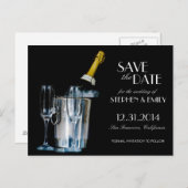 Champagner-Silvester Save the Date Ankündigungspostkarte (Vorne/Hinten)