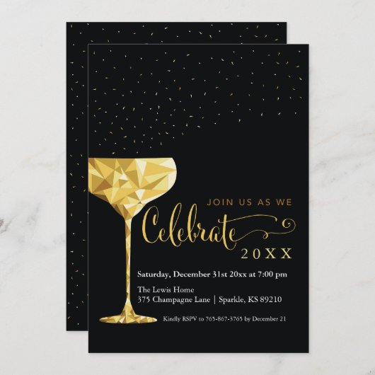 Champagner-Silvesternacht-Party Einladung (Vorne/Hinten)