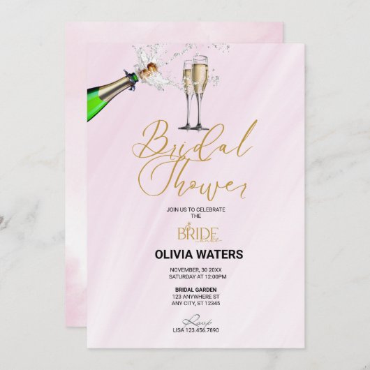 Champagner | Skript-Brautparty Einladung (Vorne/Hinten)