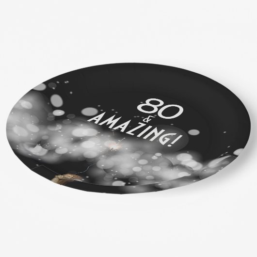 Champagner & Sparkler 80 & Phantastisch Paper Tell Pappteller (Schrägansicht)