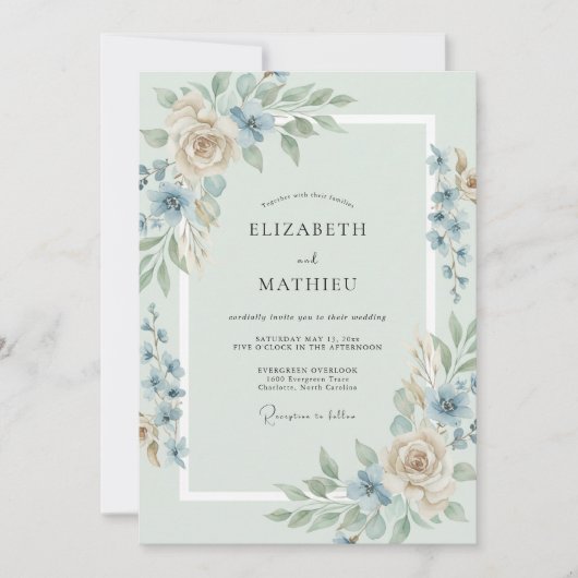 Champagner-Stahl-Blatt-Hochzeit Einladung (Vorderseite)