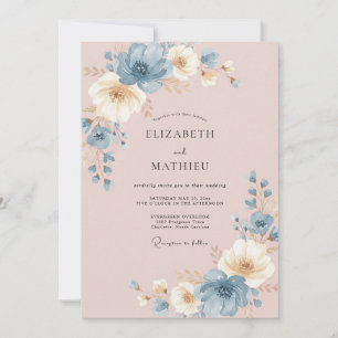 Champagner-Stahl-Ranunculus-Eukalyptus-Hochzeit Einladung