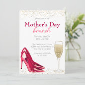 Champagner & Stilettos Muttertagsbrunch Einladung (Stehend Vorderseite)