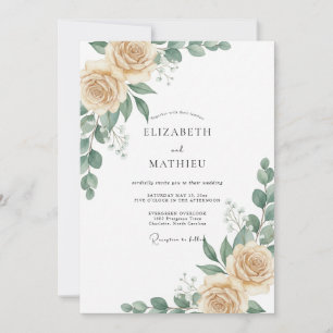 Champagner-Taupe-Blüten-Hochzeit Einladung