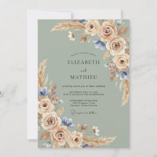 Champagner-Taupe-Pampas-Eukalyptus-Hochzeit Einladung
