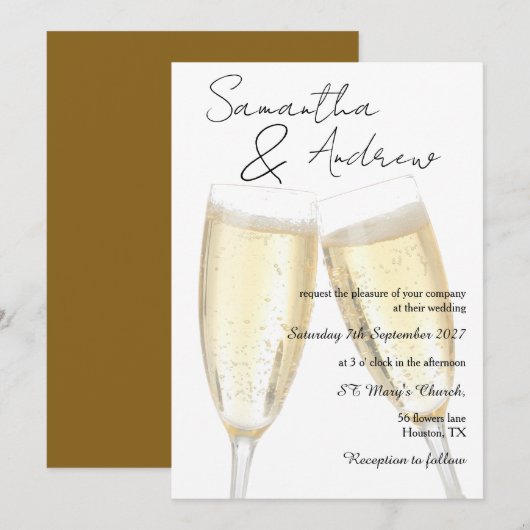 Champagner-Tischrede-Hochzeit Einladung (Vorne/Hinten)