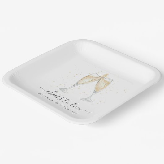 Champagner Toast "Cheers to Liebe" Personalisiert Pappteller (Gewinkelt)