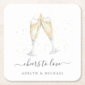 Champagner Toast "Cheers to Liebe" Personalisiert Rechteckiger Pappuntersetzer (Vorderseite)