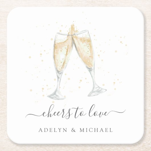 Champagner Toast "Cheers to Liebe" Personalisiert Rechteckiger Pappuntersetzer (Vorderseite)