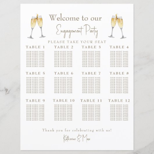 Champagner Toast Engagement Party Seekarte (Vorderseite)