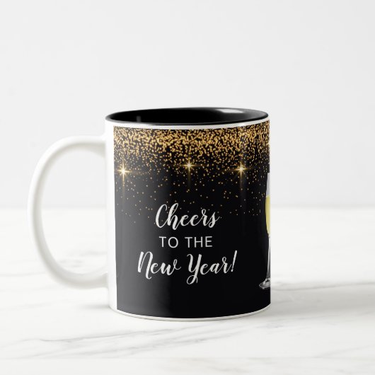 Champagner Toast Glitzer Neujahr Zweifarbige Tasse (Links)