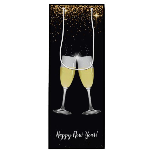 Champagner Toast Glitzer Silvester Party Geschenktüte Für Weinflaschen (Vorderseite)
