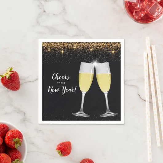 Champagner Toast Glitzer Silvester Party Serviette (Beispiel)