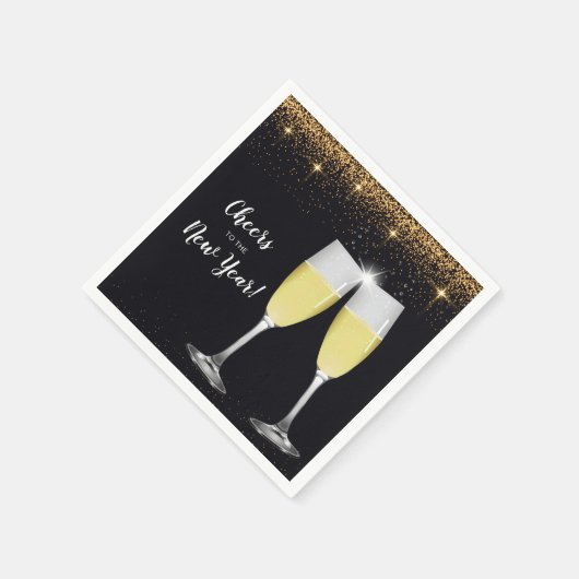 Champagner Toast Glitzer Silvester Party Serviette (Ecke)