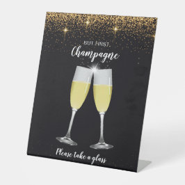 Champagner Toast Glitzer Silvester Party Sockelschild