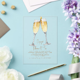 Champagner Toast Gold Text Verlobungsfeier II Acryleinladungen