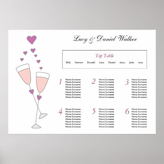 Champagner Toast Hochzeitstisch Plan Poster (Vorne)