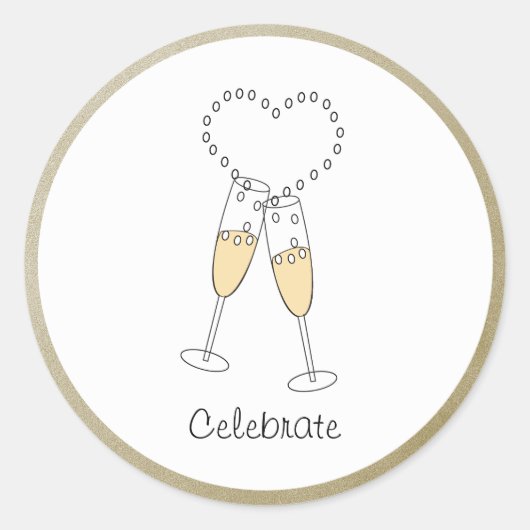 Champagner Toast mit Herz Aufkleber (Vorderseite)