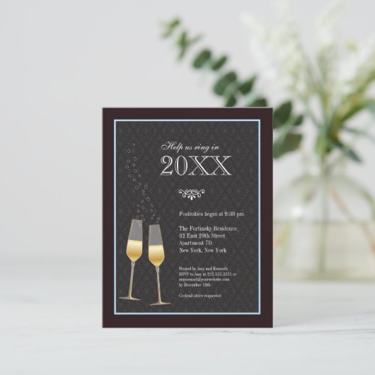 Champagner Toast Neujahr Party Einladung (Stehend Vorderseite)