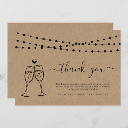 Champagner Toast & String Lights Dankeskarte (Vorne/Hinten)