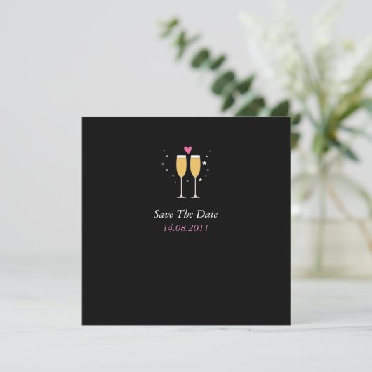 Champagner Toast Wedding Save the Date - schwarz (Stehend Vorderseite)