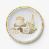 Champagner-Torte Goldrand Junggesellinnenabschied Pappteller (Vorderseite)
