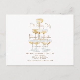 Champagner Tower 50. Geburtstagsparty Postkarte